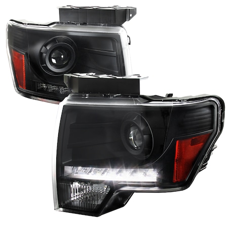 SPEC-D TUNING 09-14 Ford F150 Black Projector Headlights With LED 2LHP-F15009JM-8-RS